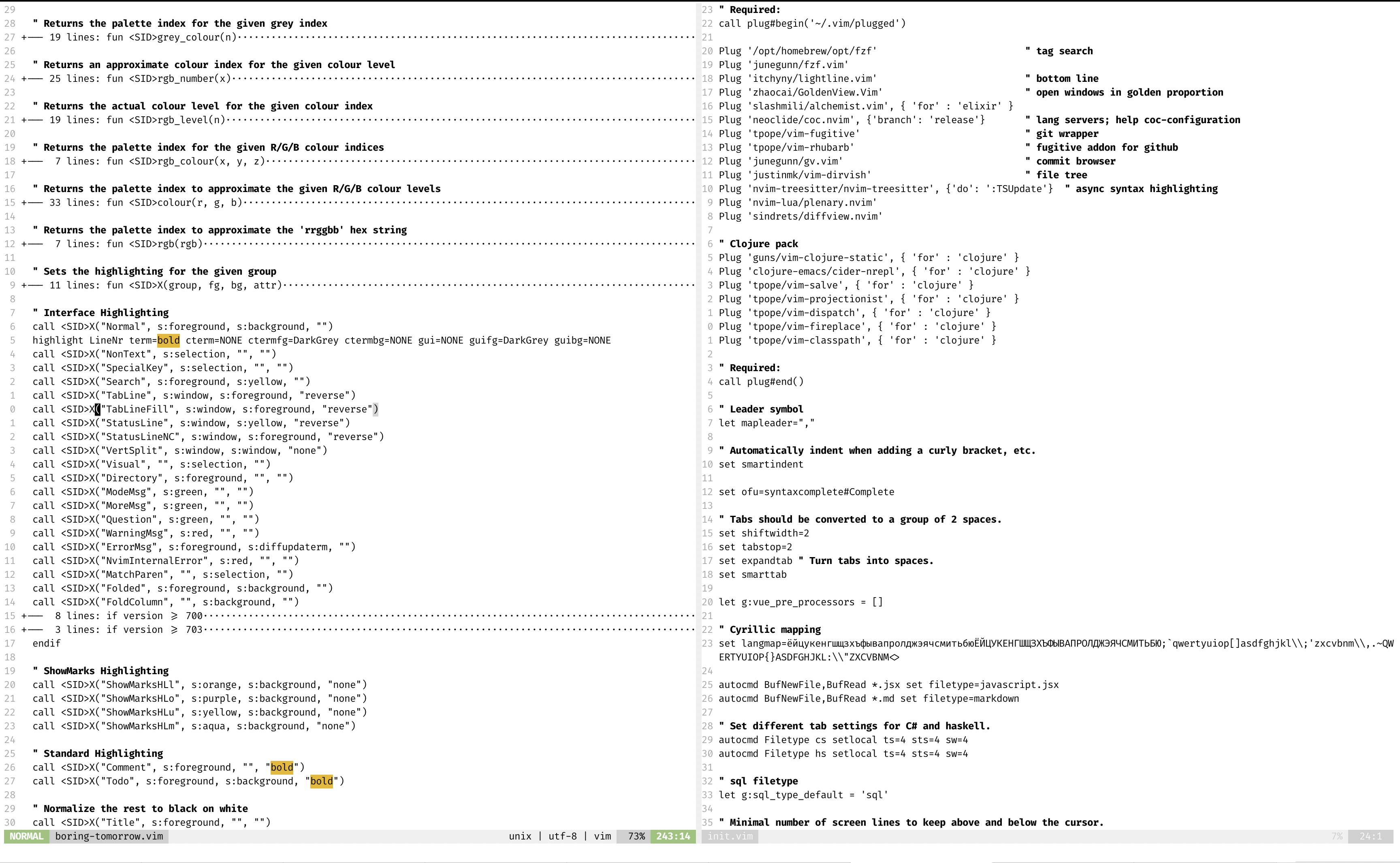 This blog post expressed as a colorscheme code highlighted